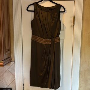 Carmen Marc Valvo Green Pleated Sheath Midi Dress